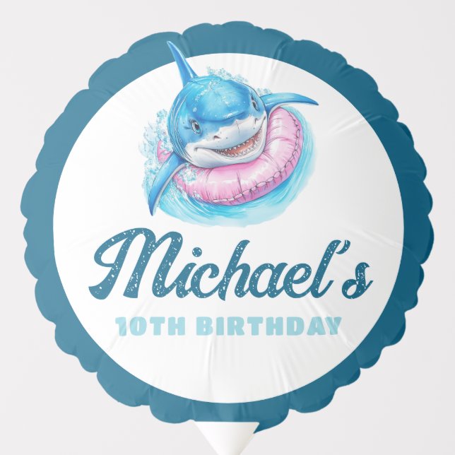 Personalized Boys Shark Pool Party Balloon (Front)