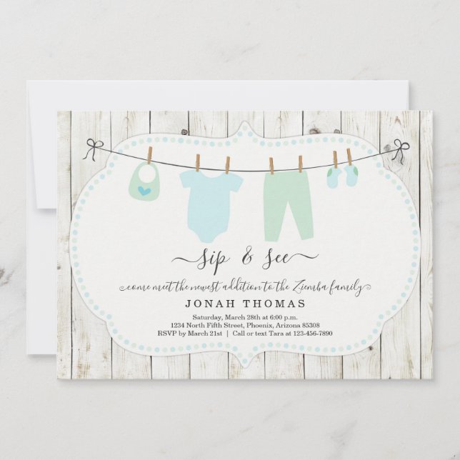 Personalized Boys Sip and See Invitation - Rustic (Front)