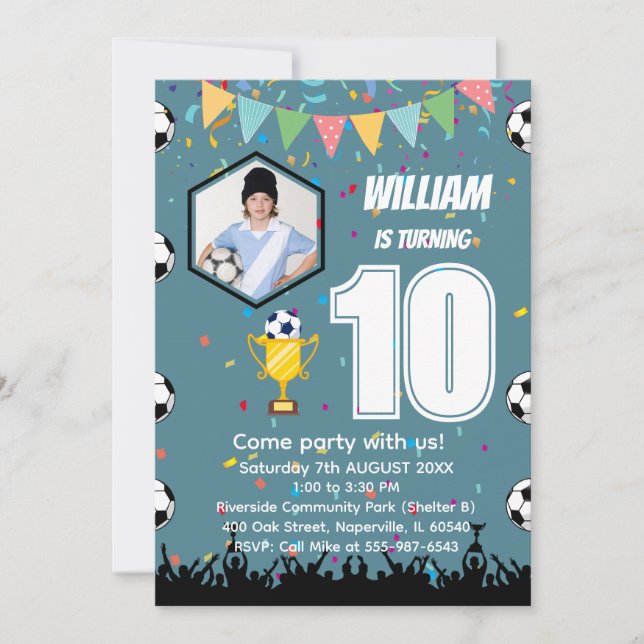 Personalized Boys Soccer Birthday Invitation Card  (Front)