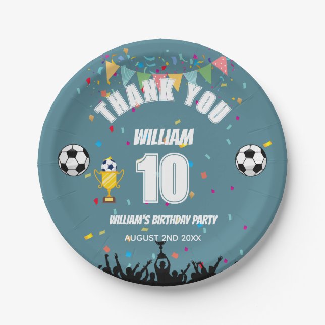 Personalized Boys Soccer Birthday Party Plates (Front)