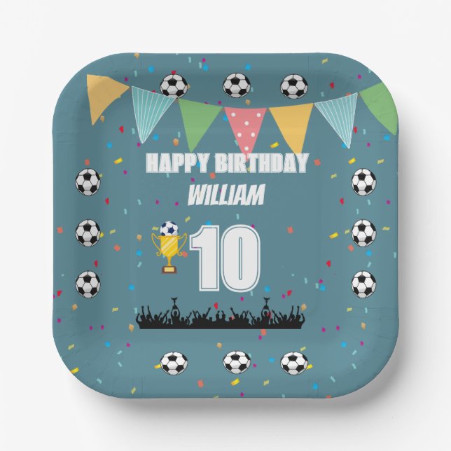 Personalized Boys Soccer Birthday Party Plates (Front)