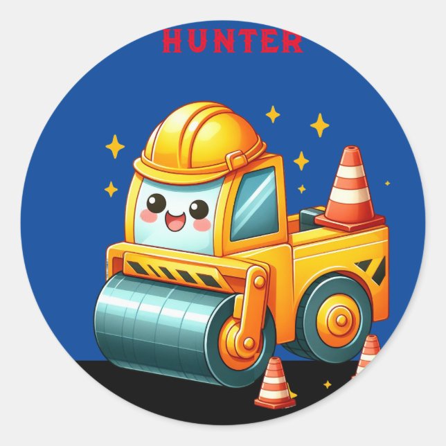 Personalized Boy's Steam Roller Classic Round Sticker (Front)