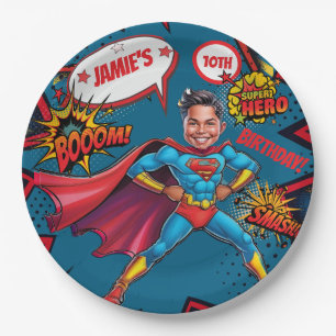 Personalized Boys’ Superhero Caricature Paper Plates