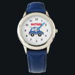 Personalized boy's watch with cute toy car logo<br><div class="desc">Personalized boy's watch with cute toy car logo. Fun personalizable gift idea for little children (boy or girl). Custom chirldren's watches with first name and vehicle illustration. Automotive theme design. Christmas and Birthday presents for son,  daughter,  grandson,  granddaughter,  grandchild,  student,  nephew,  cousin etc.</div>