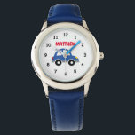 Personalized boy's watch with cute toy car logo<br><div class="desc">Personalized boy's watch with cute toy car logo. Fun personalizable gift idea for little children (boy or girl). Custom chirldren's watches with first name and vehicle illustration. Automotive theme design. Christmas and Birthday presents for son,  daughter,  grandson,  granddaughter,  grandchild,  student,  nephew,  cousin etc.</div>