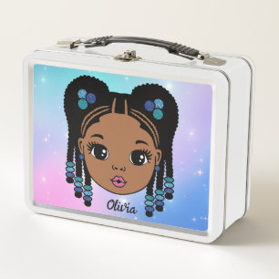 Personalized Braided Hair Baby girl Metal Lunch Box