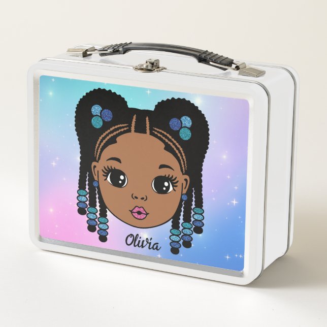 Personalized Braided Hair Baby girl Metal Lunch Box (Front)