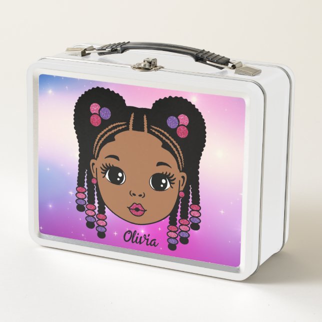 Personalized Braided Hair Baby girl Metal Lunch Box (Front)