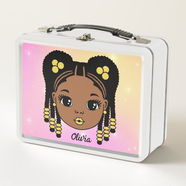 Personalized Braided Hair Baby girl Metal Lunch Box (Front)