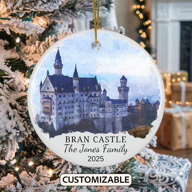 Personalized Bran Castle Ornament, Romania Ceramic Ornament (Creator Uploaded)