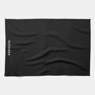 Personalized Brand Black Plain Solid White Script Kitchen Towel