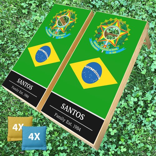 Personalized Brazil  Brazilian Flag  Family fun Cornhole Set