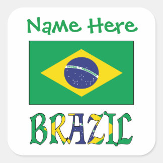 Personalized Brazil Flag Square Label