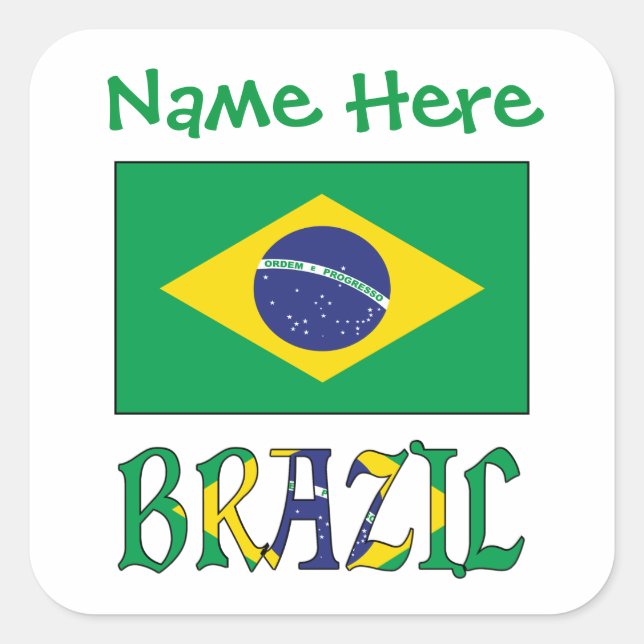 Personalized Brazil Flag Square Label (Front)