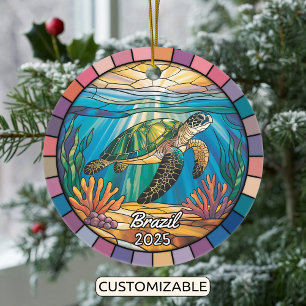 Personalized Brazil Ornament, Sea Turtle Ceramic Ornament