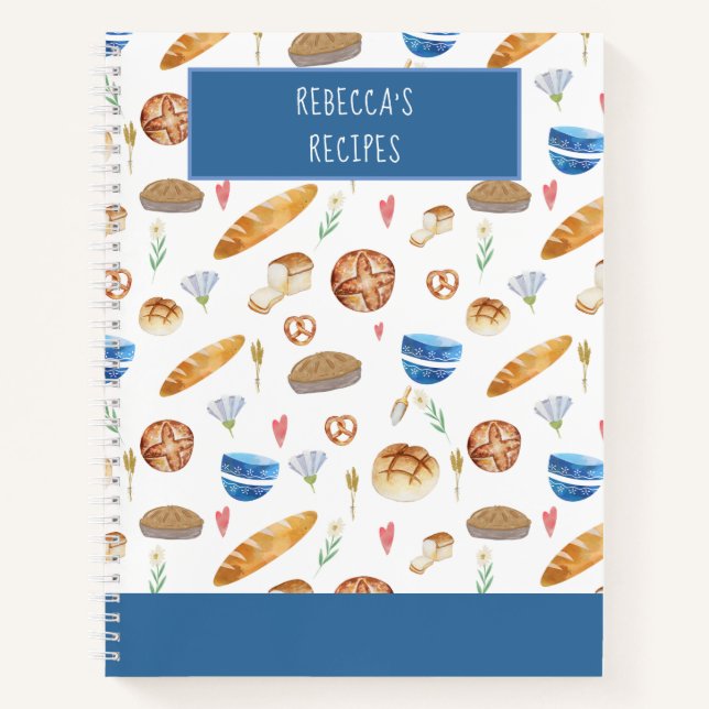 Personalized Bread & Bakery Watercolor Pattern Notebook (Front)