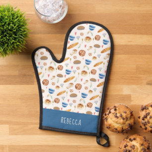 Personalized Bread & Bakery Watercolor Pattern Oven Mitt