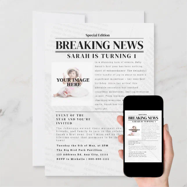 Personalized Breaking News Kid Birthday Party Invitation Zazzle
