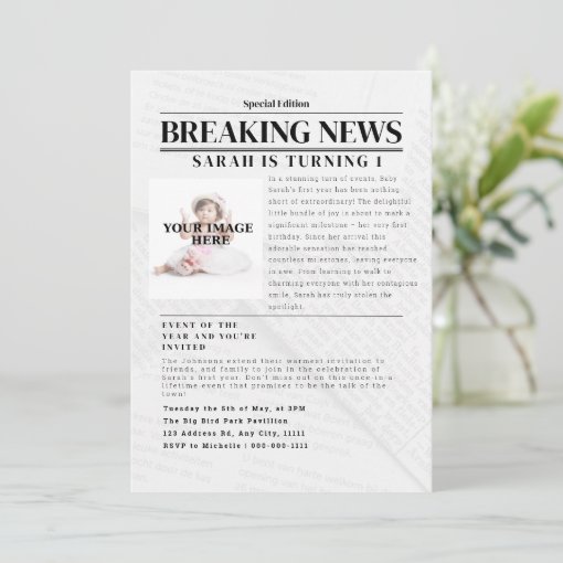 Personalized Breaking News Kid Birthday Party Invitation Zazzle