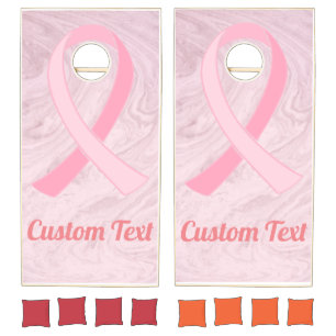 Personalized Breast Cancer Awareness Pink Marble Cornhole Set