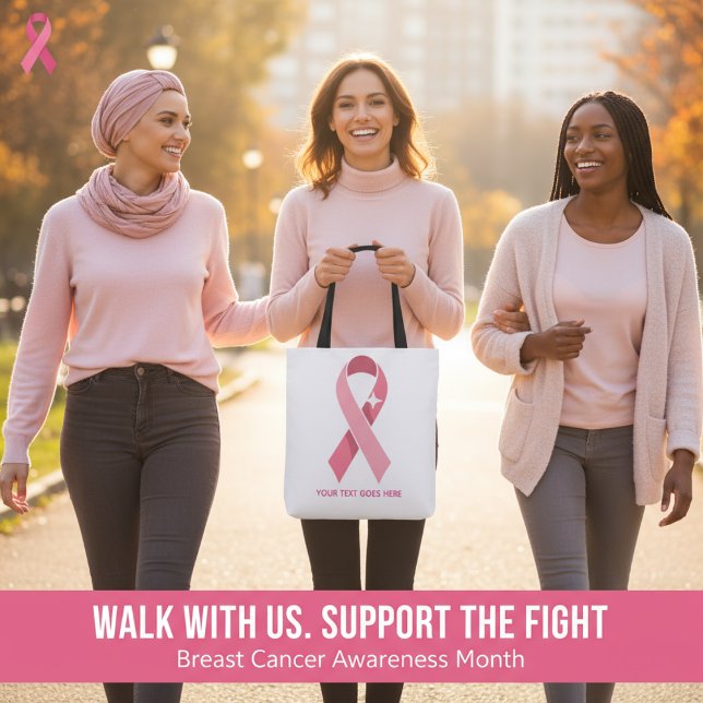 Personalized Breast Cancer Awareness Pink Ribbon Tote Bag (Creator Uploaded)