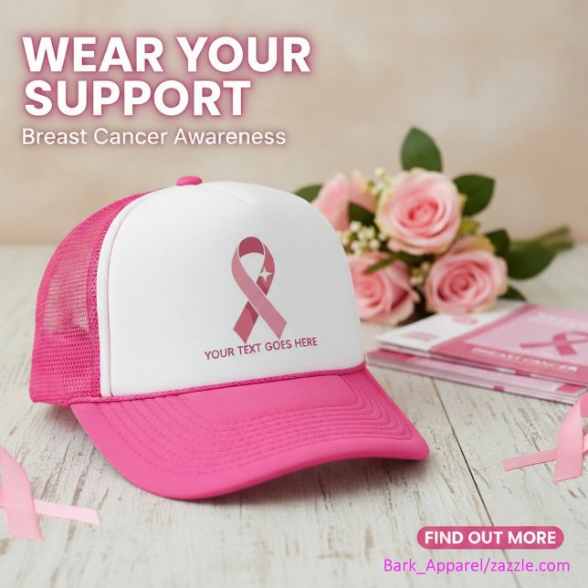 Personalized Breast Cancer Awareness Pink Ribbon  Trucker Hat (Creator Uploaded)