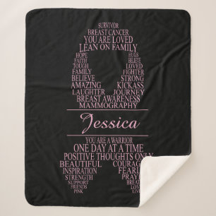 Personalized Breast Cancer Ribbon Black & Pink Sherpa Blanket