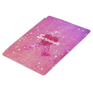 Personalized Breast Cancer Sparkle Pink Ribbon iPad Smart Cover