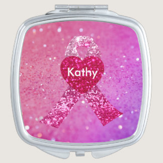 Personalized Breast Cancer Sparkle Pink Ribbon Mirror For Makeup
