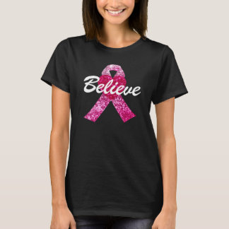 Personalized Breast Cancer Sparkle Pink Ribbon T-Shirt