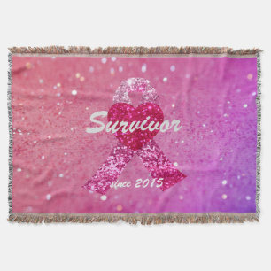 Personalized Breast Cancer Sparkle Pink Ribbon Throw Blanket