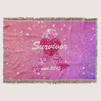 Personalized Breast Cancer Sparkle Pink Ribbon Throw Blanket
