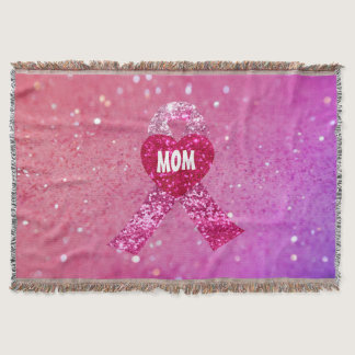 Personalized Breast Cancer Sparkle Pink Ribbon Throw Blanket