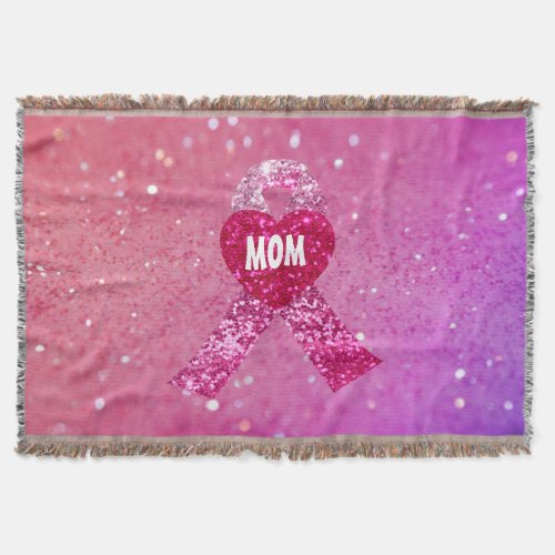 Personalized Breast Cancer Sparkle Pink Ribbon Throw Blanket