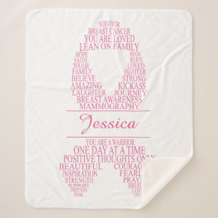 Personalized Breast Cancer Typography Ribbon Sherpa Blanket
