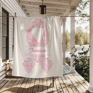 Personalized Breast Cancer Typography Ribbon Sherpa Blanket