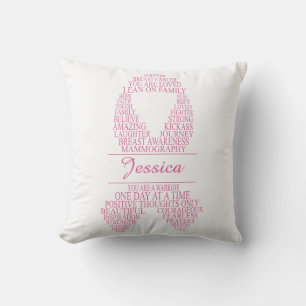 Personalized Breast Cancer Typography Ribbon Throw Pillow