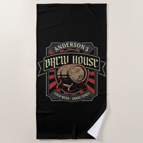 Personalized Brew House Label Beer Brewing Bar Pub Beach Towel