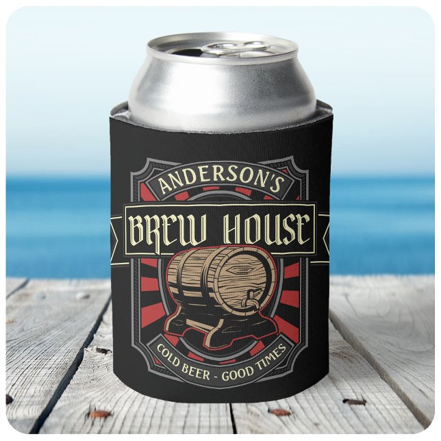 Personalized Brew House Label Beer Brewing Bar Pub Can Cooler (Creator Uploaded)