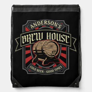 Personalized Brew House Label Beer Brewing Bar Pub Drawstring Bag