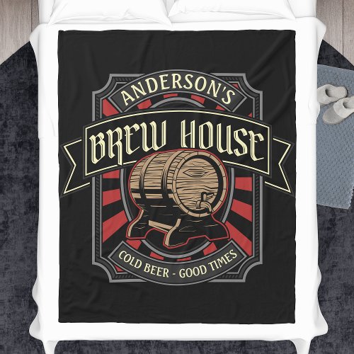 Personalized Brew House Label Beer Brewing Bar Pub Fleece Blanket