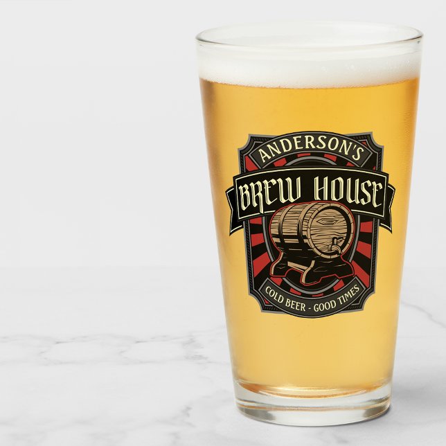 Personalized Brew House Label Beer Brewing Bar Pub Glass (Creator Uploaded)