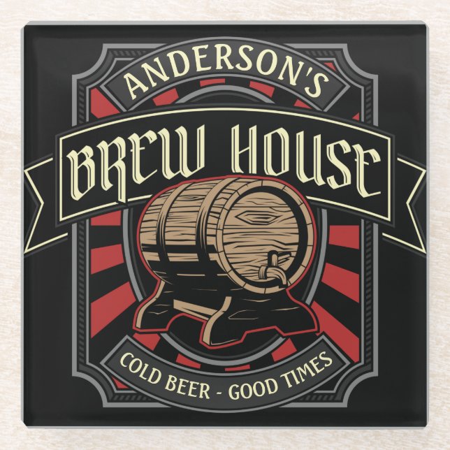 Personalized Brew House Label Beer Brewing Bar Pub Glass Coaster (Front)