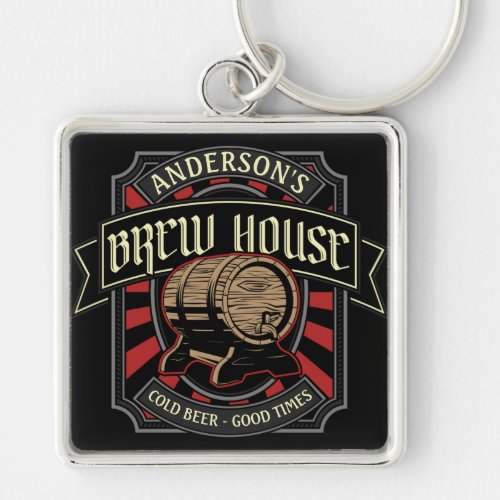 Personalized Brew House Label Beer Brewing Bar Pub Keychain