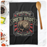 Personalized Brew House Label Beer Brewing Bar Pub Kitchen Towel<br><div class="desc">Personalized Brew House Beer Brewing Bar design,  featuring an old style beer label look with oak barrel. Customize with your Name or Custom Text!</div>