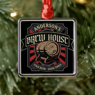 Personalized Brew House Label Beer Brewing Bar Pub Metal Ornament