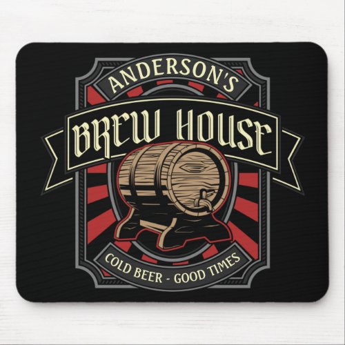 Personalized Brew House Label Beer Brewing Bar Pub Mouse Pad