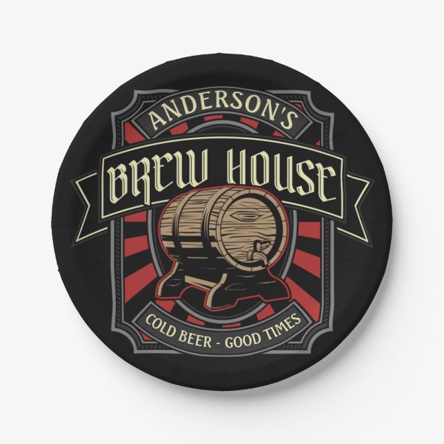Personalized Brew House Label Beer Brewing Bar Pub Paper Plates (Front)