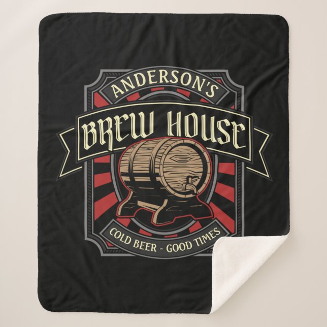 Personalized Brew House Label Beer Brewing Bar Pub Sherpa Blanket (Front)