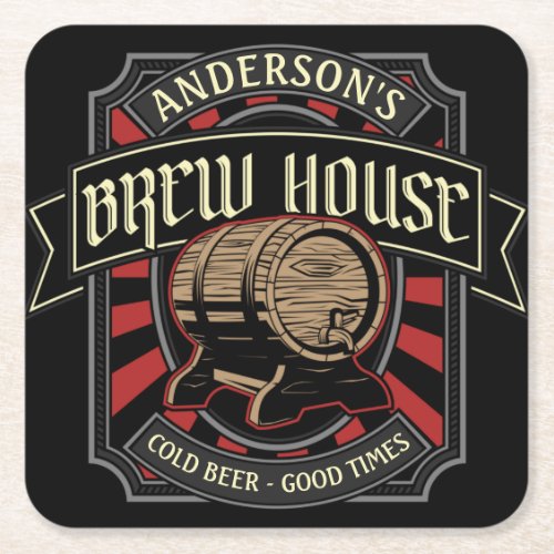 Personalized Brew House Label Beer Brewing Bar Pub Square Paper Coaster